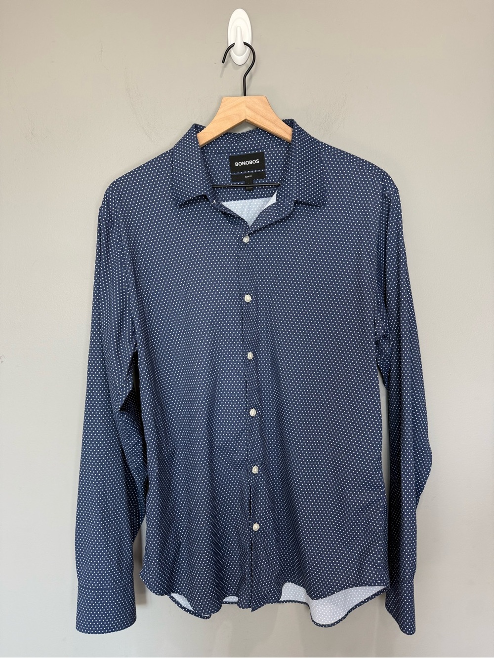 Bonobos Slim Fit Tech Button Up Shirt Blue Micro Dot Stretch Mens Large